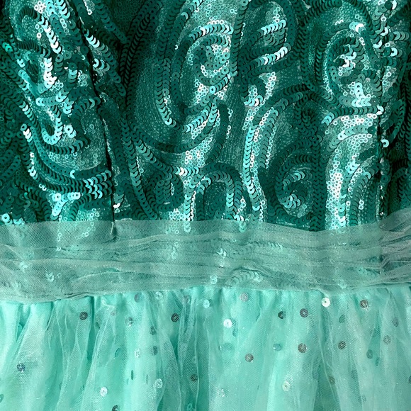 MINT GREEN SEQUIN AND TULE FORMAL LONG DRESS - Picture 3 of 13